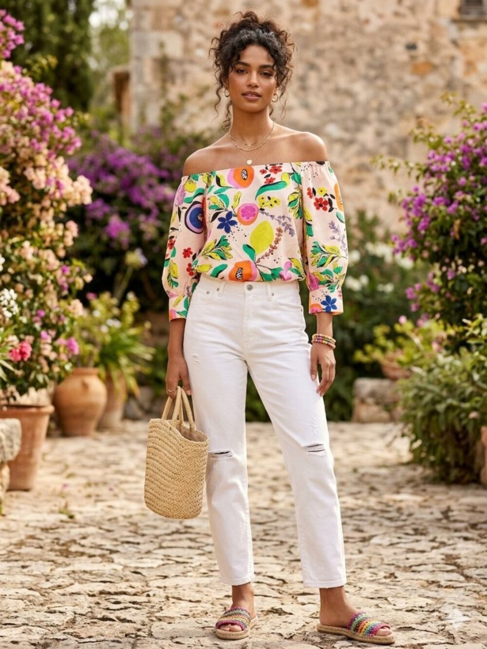 Emily McCarthy Celeste Crop Floral Citrus Top Large NWT